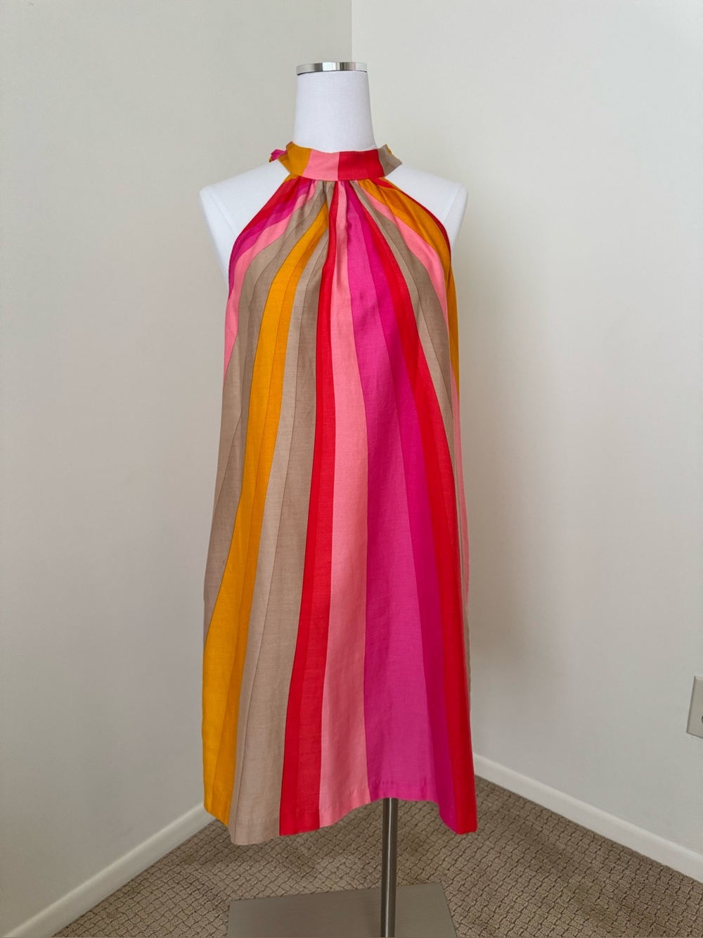 Trina Turk Colorful Striped Halter Dress - Pink, Fuchsia, Red, Yellow, Tan